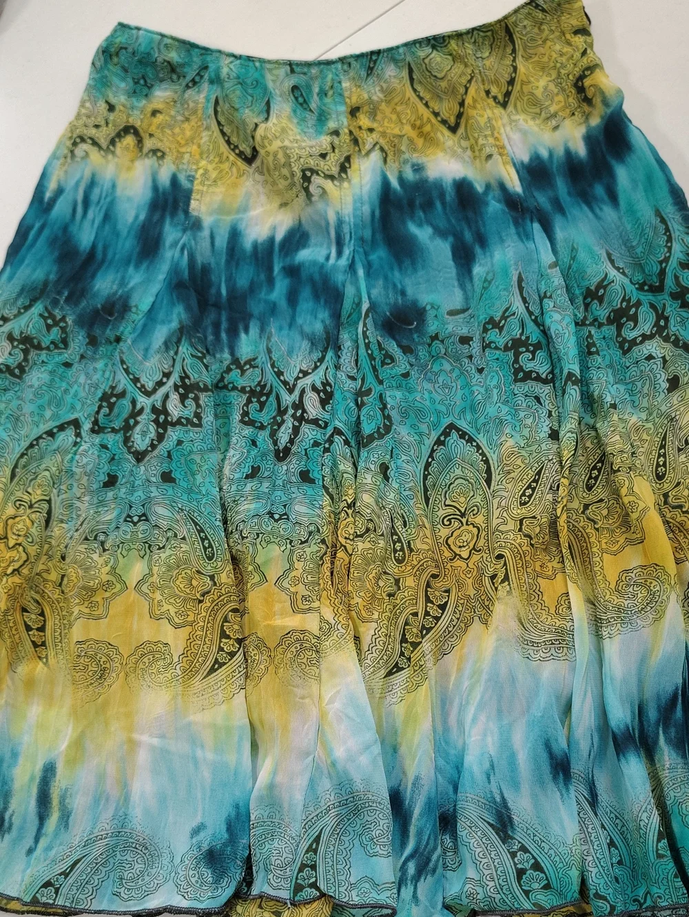 Vintage Tracy Evan Tie Dye Paisley Ruffle Mini Skirt Size 1 Fairy Grunge 90s